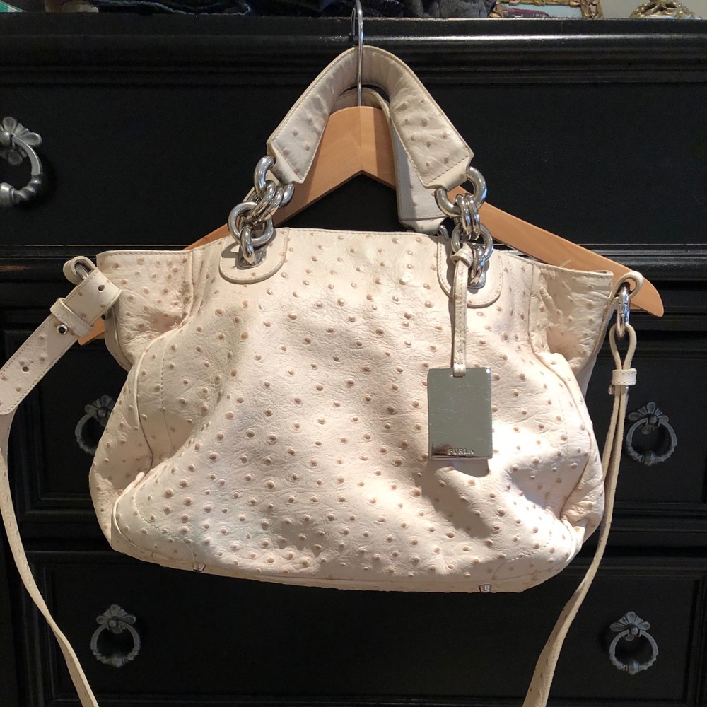 Furla Cream Ostrich satchel/crossbody bag